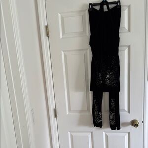 Black Floral Halter Top with Leggings